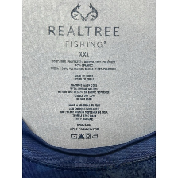 REALTREE‎ FISHING MENS BLUE CAMO ACTIVEWEAR POLY SPANDEX SHIRT SZ 2XL - Picture 3 of 7